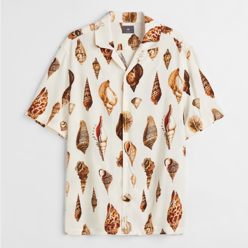 H&M Patterned Resort Shirt seashell sz S